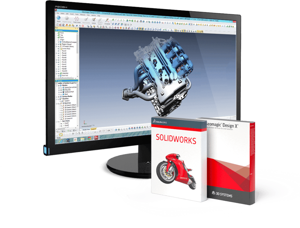 solidworks and geomagic design x software by 3d systems on screen